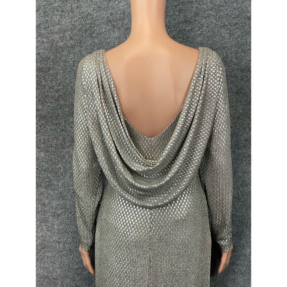 Eliza J Women's Sz 10 Silver Champagne Metallic Long Sleeve Draped Back Rushed. - Picture 12 of 12